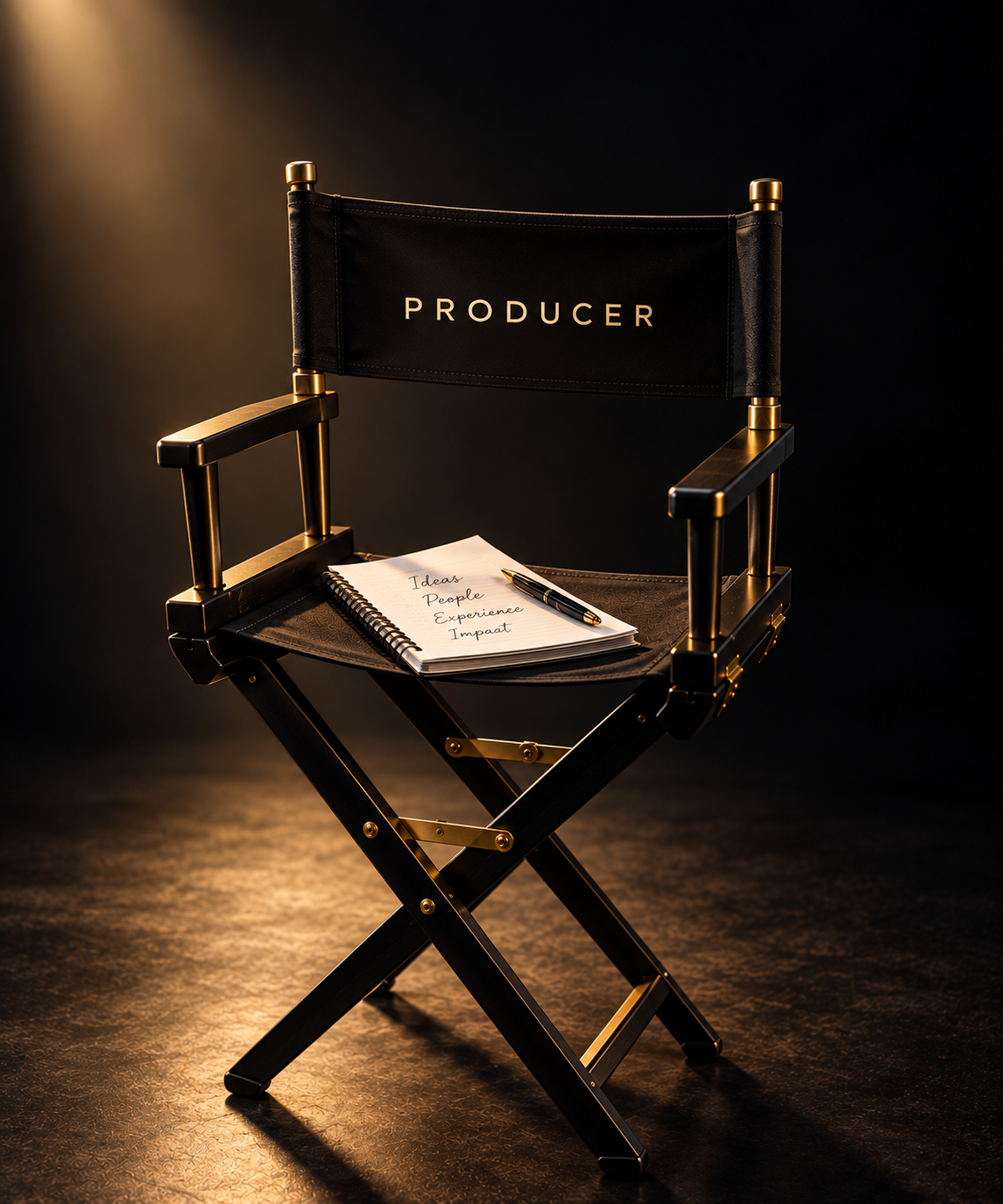 Producer chair with notebook and pen